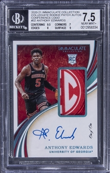 2020-21 Panini Immaculate Collection "Collegiate Rookie Patch Autographs" Conference Logo #32 Anthony Edwards Signed Patch Rookie Card (#1/1) - BGS NM+ 7.5/BGS 10